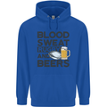 Blood Sweat Rugby and Beers Funny Mens 80% Cotton Hoodie Royal Blue