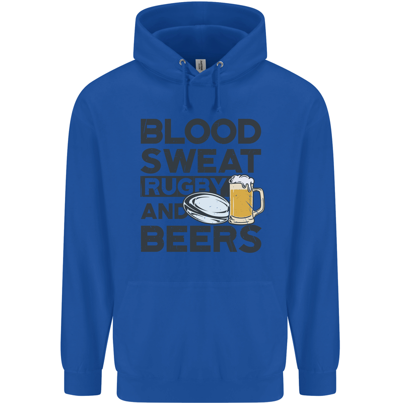 Blood Sweat Rugby and Beers Funny Mens 80% Cotton Hoodie Royal Blue