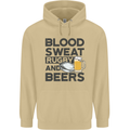 Blood Sweat Rugby and Beers Funny Mens 80% Cotton Hoodie Sand