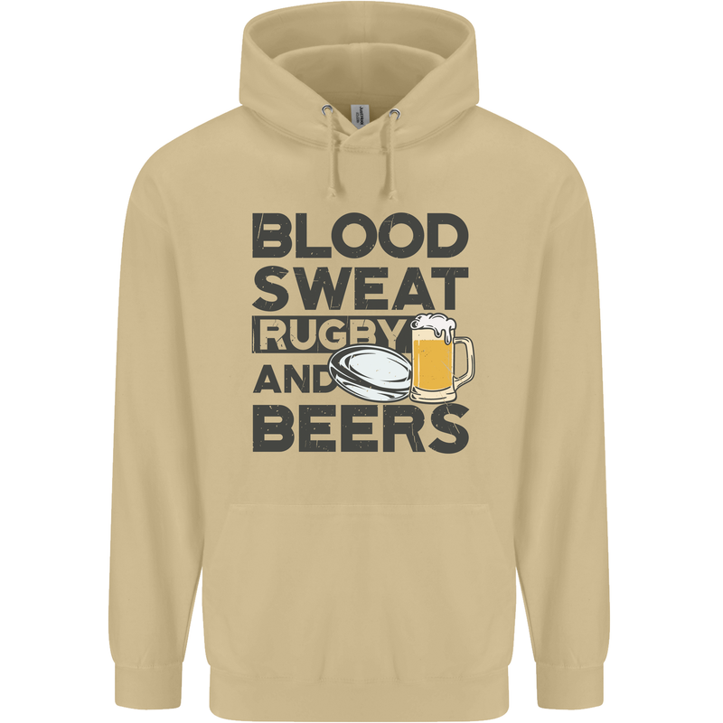 Blood Sweat Rugby and Beers Funny Mens 80% Cotton Hoodie Sand