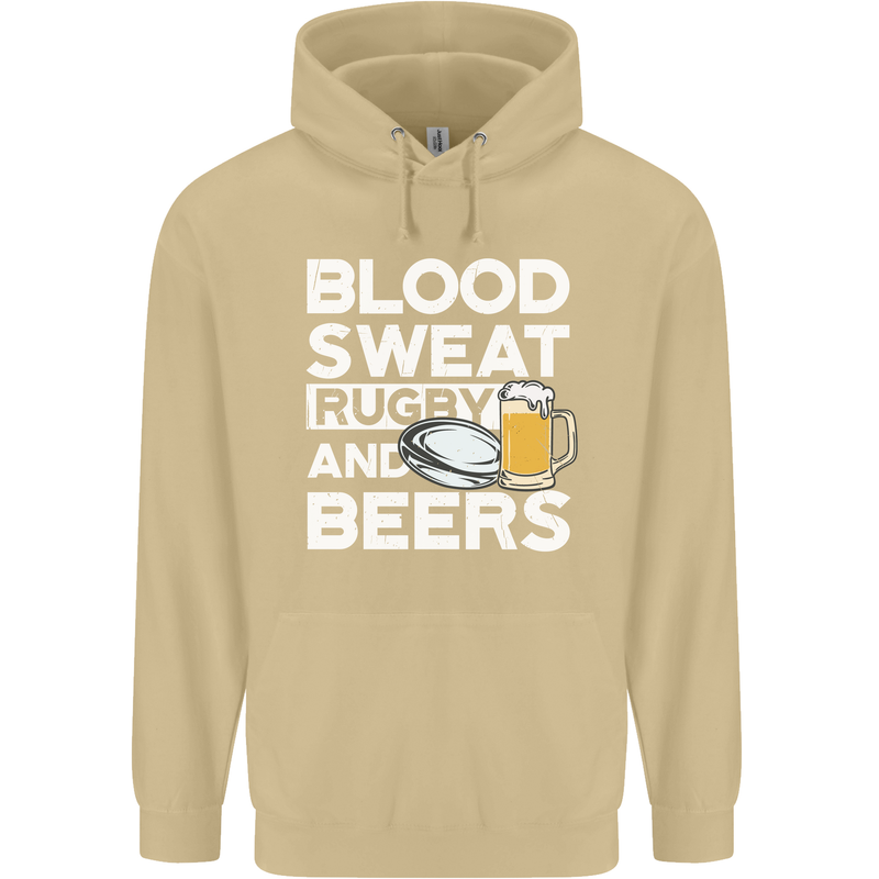Blood Sweat Rugby and Beers Funny Mens 80% Cotton Hoodie Sand