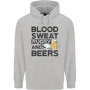 Blood Sweat Rugby and Beers Funny Mens 80% Cotton Hoodie Sports Grey