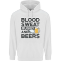 Blood Sweat Rugby and Beers Funny Mens 80% Cotton Hoodie White