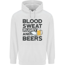 Blood Sweat Rugby and Beers Funny Mens 80% Cotton Hoodie White