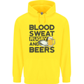 Blood Sweat Rugby and Beers Funny Mens 80% Cotton Hoodie Yellow