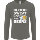 Blood Sweat Rugby and Beers Funny Mens Long Sleeve T-Shirt Charcoal