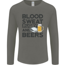 Blood Sweat Rugby and Beers Funny Mens Long Sleeve T-Shirt Charcoal