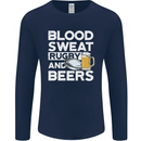 Blood Sweat Rugby and Beers Funny Mens Long Sleeve T-Shirt Navy Blue