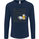 Blood Sweat Rugby and Beers Funny Mens Long Sleeve T-Shirt Navy Blue