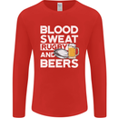 Blood Sweat Rugby and Beers Funny Mens Long Sleeve T-Shirt Red
