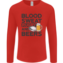 Blood Sweat Rugby and Beers Funny Mens Long Sleeve T-Shirt Red