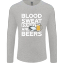 Blood Sweat Rugby and Beers Funny Mens Long Sleeve T-Shirt Sports Grey