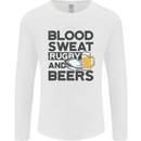 Blood Sweat Rugby and Beers Funny Mens Long Sleeve T-Shirt White