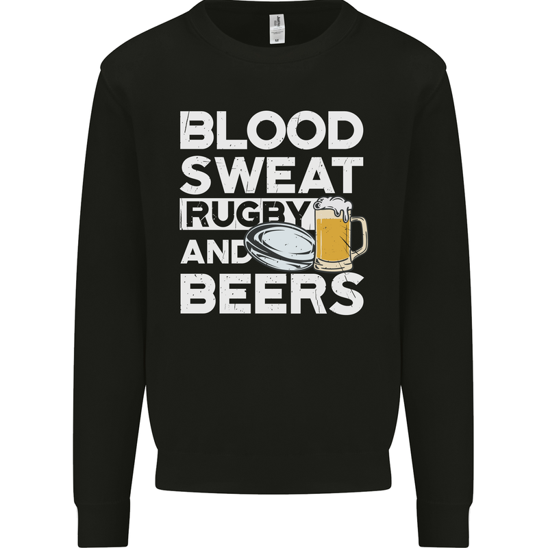 Blood Sweat Rugby and Beers Funny Mens Sweatshirt Jumper Black