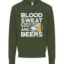 Blood Sweat Rugby and Beers Funny Mens Sweatshirt Jumper Forest Green