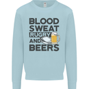Blood Sweat Rugby and Beers Funny Mens Sweatshirt Jumper Light Blue