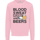 Blood Sweat Rugby and Beers Funny Mens Sweatshirt Jumper Light Pink