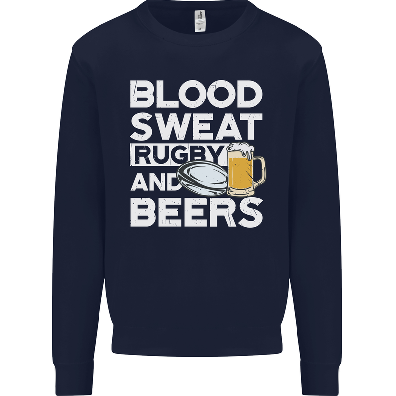 Blood Sweat Rugby and Beers Funny Mens Sweatshirt Jumper Navy Blue