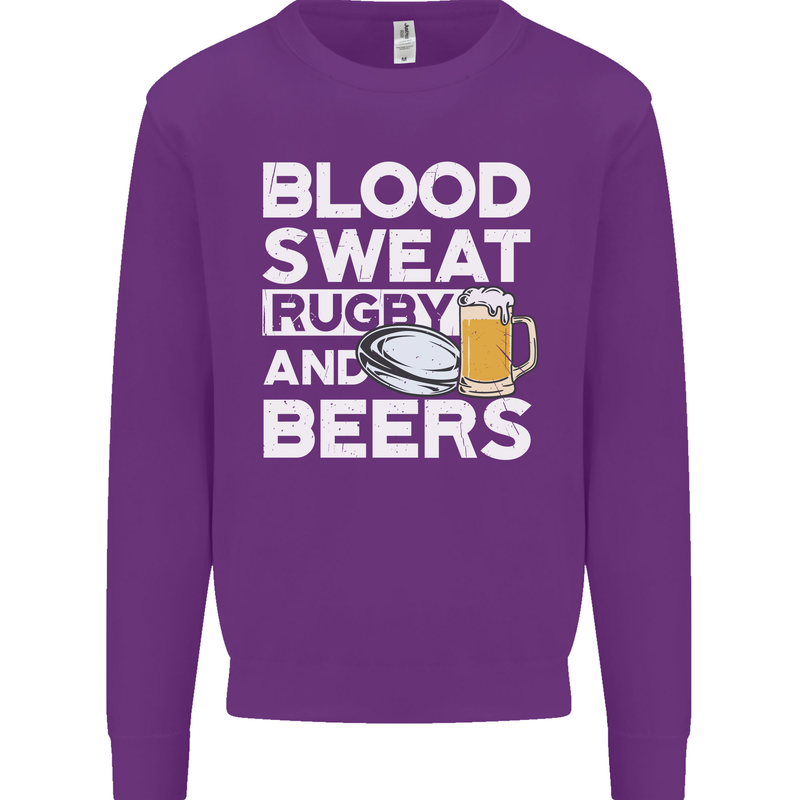Blood Sweat Rugby and Beers Funny Mens Sweatshirt Jumper Purple