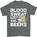 Blood Sweat Rugby and Beers Funny Mens T-Shirt Cotton Gildan Charcoal