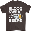Blood Sweat Rugby and Beers Funny Mens T-Shirt Cotton Gildan Dark Chocolate