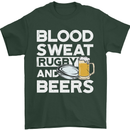 Blood Sweat Rugby and Beers Funny Mens T-Shirt Cotton Gildan Forest Green