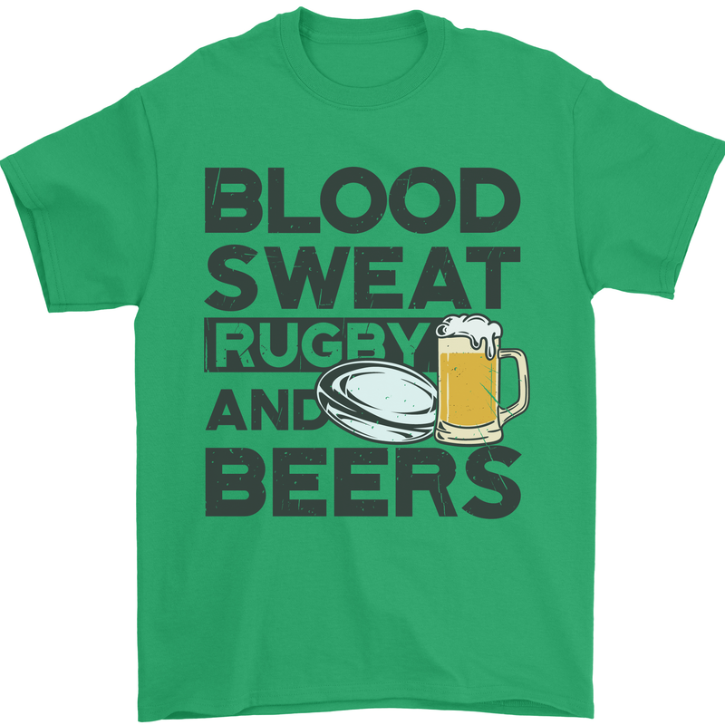 Blood Sweat Rugby and Beers Funny Mens T-Shirt Cotton Gildan Irish Green