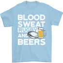 Blood Sweat Rugby and Beers Funny Mens T-Shirt Cotton Gildan Light Blue