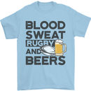 Blood Sweat Rugby and Beers Funny Mens T-Shirt Cotton Gildan Light Blue