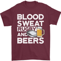 Blood Sweat Rugby and Beers Funny Mens T-Shirt Cotton Gildan Maroon