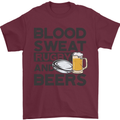 Blood Sweat Rugby and Beers Funny Mens T-Shirt Cotton Gildan Maroon