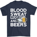 Blood Sweat Rugby and Beers Funny Mens T-Shirt Cotton Gildan Navy Blue