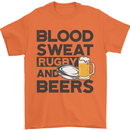 Blood Sweat Rugby and Beers Funny Mens T-Shirt Cotton Gildan Orange