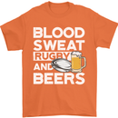 Blood Sweat Rugby and Beers Funny Mens T-Shirt Cotton Gildan Orange
