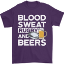 Blood Sweat Rugby and Beers Funny Mens T-Shirt Cotton Gildan Purple
