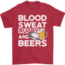 Blood Sweat Rugby and Beers Funny Mens T-Shirt Cotton Gildan Red