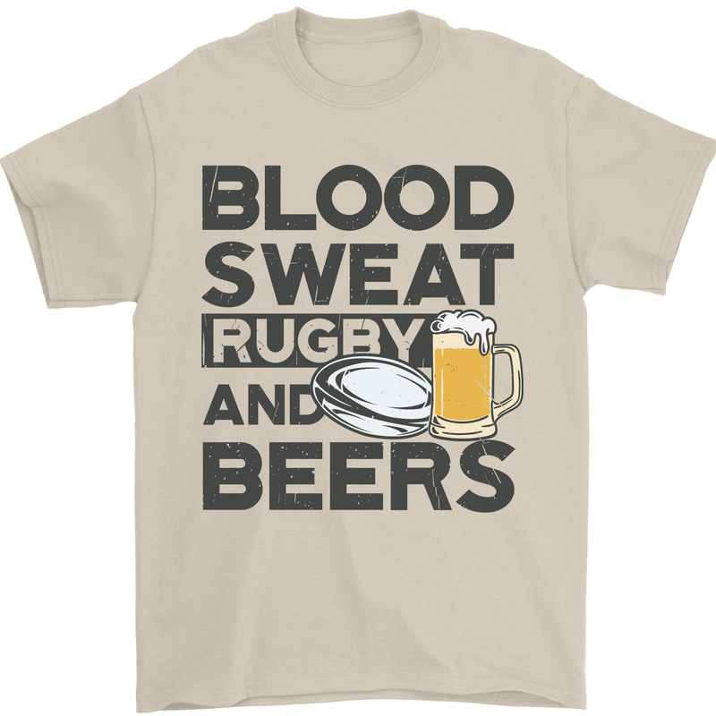 Blood Sweat Rugby and Beers Funny Mens T-Shirt Cotton Gildan Sand