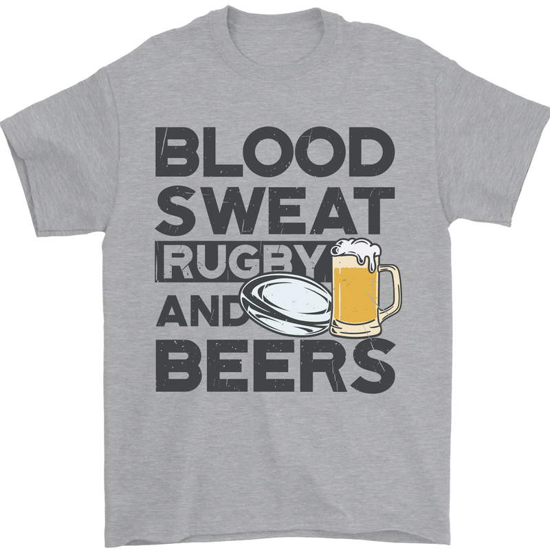 Blood Sweat Rugby and Beers Funny Mens T-Shirt Cotton Gildan Sports Grey