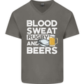 Blood Sweat Rugby and Beers Funny Mens V-Neck Cotton T-Shirt Charcoal