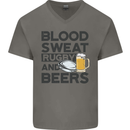 Blood Sweat Rugby and Beers Funny Mens V-Neck Cotton T-Shirt Charcoal