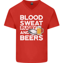 Blood Sweat Rugby and Beers Funny Mens V-Neck Cotton T-Shirt Red