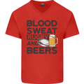Blood Sweat Rugby and Beers Funny Mens V-Neck Cotton T-Shirt Red