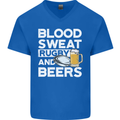Blood Sweat Rugby and Beers Funny Mens V-Neck Cotton T-Shirt Royal Blue