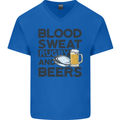 Blood Sweat Rugby and Beers Funny Mens V-Neck Cotton T-Shirt Royal Blue