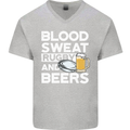 Blood Sweat Rugby and Beers Funny Mens V-Neck Cotton T-Shirt Sports Grey