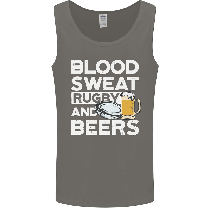 Blood Sweat Rugby and Beers Funny Mens Vest Tank Top Charcoal