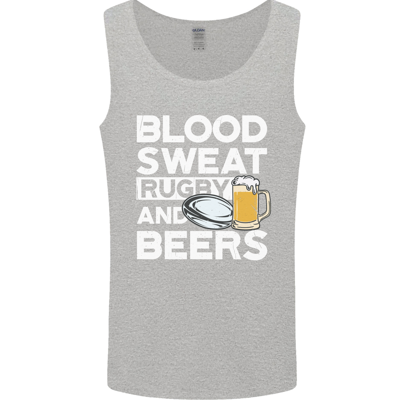 Blood Sweat Rugby and Beers Funny Mens Vest Tank Top Sports Grey