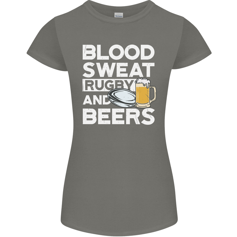 Blood Sweat Rugby and Beers Funny Womens Petite Cut T-Shirt Charcoal