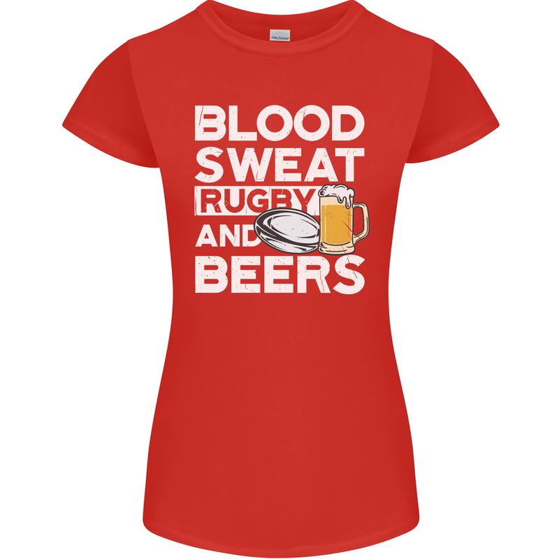 Blood Sweat Rugby and Beers Funny Womens Petite Cut T-Shirt Red