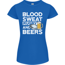 Blood Sweat Rugby and Beers Funny Womens Petite Cut T-Shirt Royal Blue